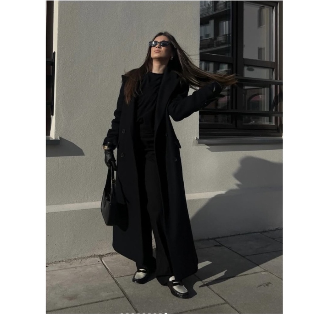 Zara Long wool blend Black Double-Breasted Coat - Picture 4 of 12